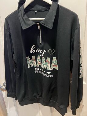 Boy Mama Camo-Print Black Pullover